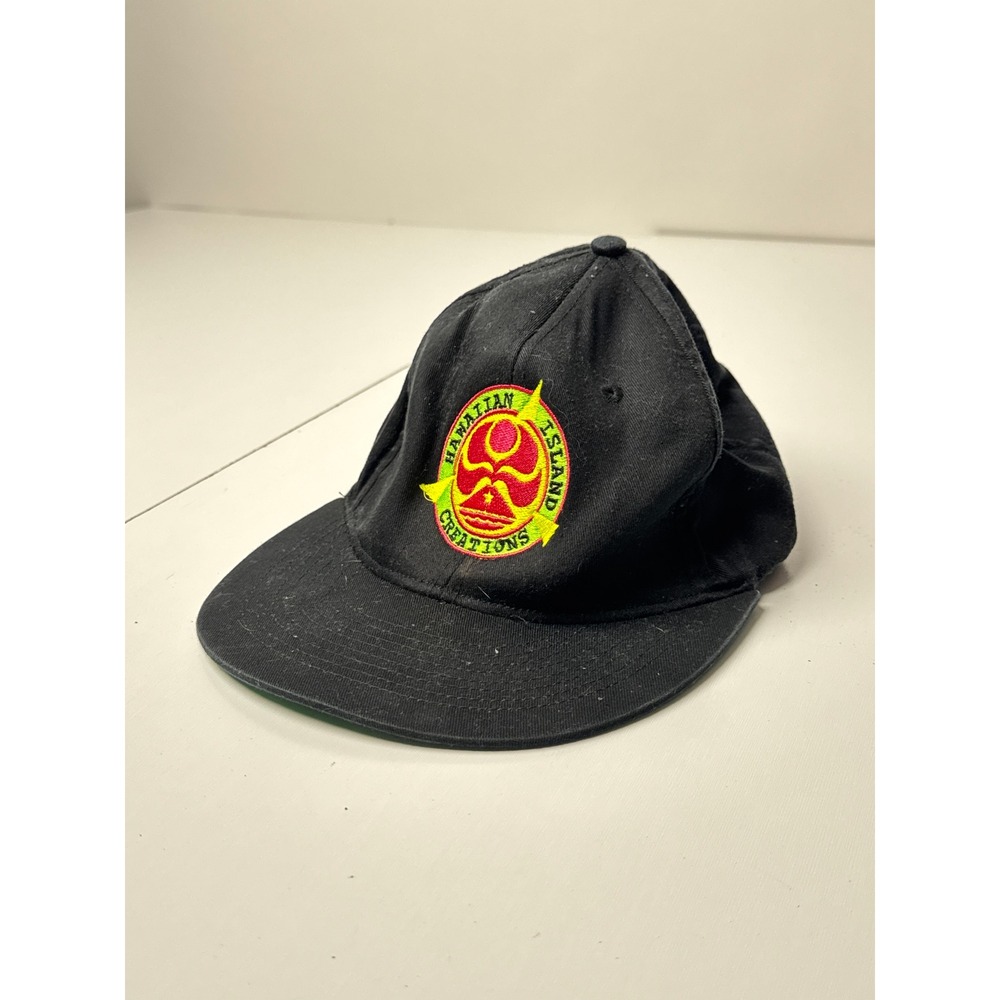 Hawaiian Island Creations HIC Black Snapback Hat Green Underbrim KC Caps Mens